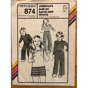 Childrens Pull On Pants and Shorts Pattern Stretch and Sew 874 UNCUT